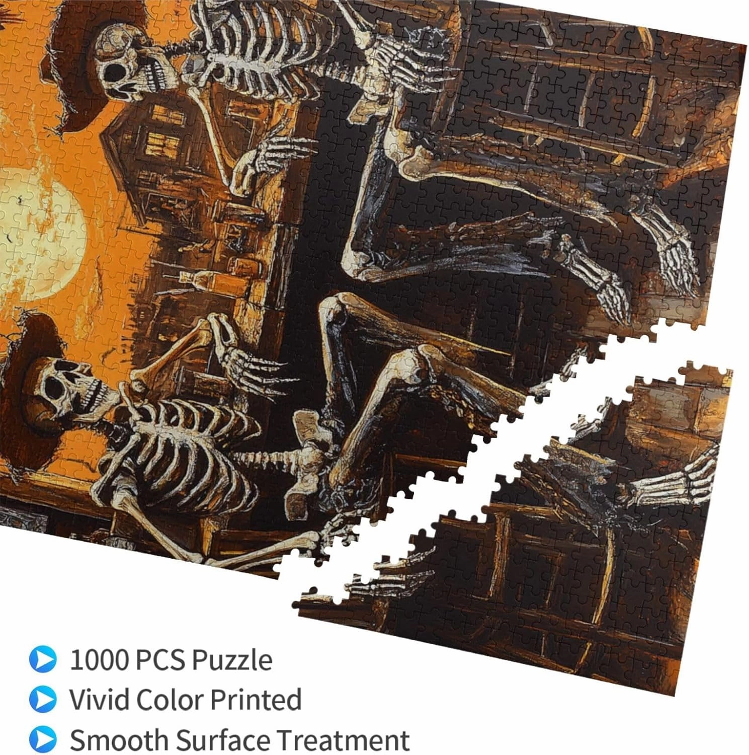 1000 Piece Wooden Puzzle for Adults,Skeletal Partying at Sunset Drinks Table,Brain Training Challenge,Stress Relief Activity,Macabre Desert Happy Hour Artwork,Eco-Friendly Pieces