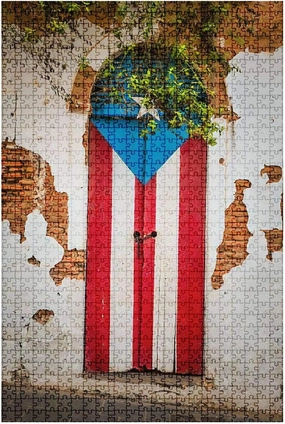 1000 Pieces Wooden Jigsaw Puzzle Door of Ruined House in San Juan Puerto Rico Colorful Island Fun and Challenging Board Puzzles for Adult Kids Large DIY Educational Game Toys Gift Home Decor