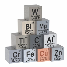 10 Piece Metal Element Cubes - Density Cube Set for a Periodic Table of Elements Collection - Pure Tungsten Cube, Titanium, Bismuth, Aluminum, Iron, Copper, Chromium,   4 More (.39 inch/10 mm)