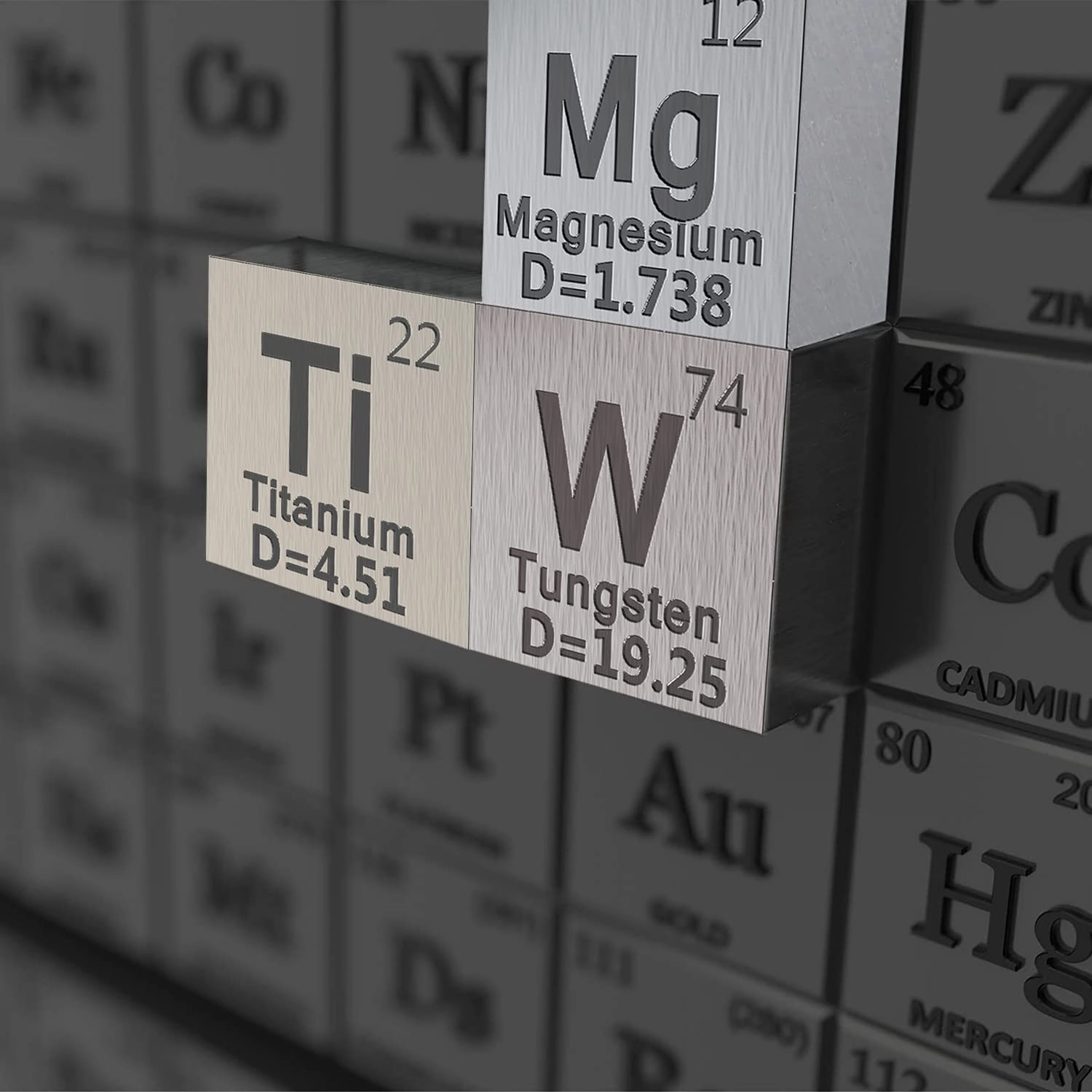 10 Piece Metal Element Cubes - Density Cube Set for a Periodic Table of Elements Collection - Pure Tungsten Cube, Titanium, Bismuth, Aluminum, Iron, Copper, Chromium,   4 More (.39 inch/10 mm)
