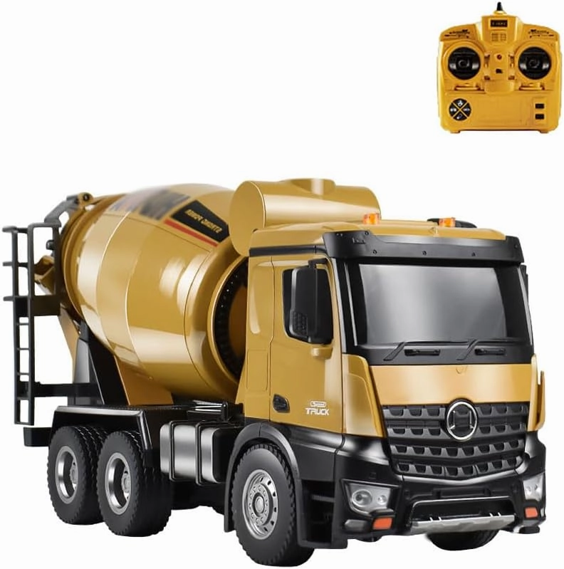 10CH Remote Control Mixer Truck Toy, Cement Mixer Trucks for Boys, Rechargeable RC Construction Toys Vehicle, Christmas Birthday Gifts Ideas for Kids Adults, 1:14 Scale Truck（2 Battery）