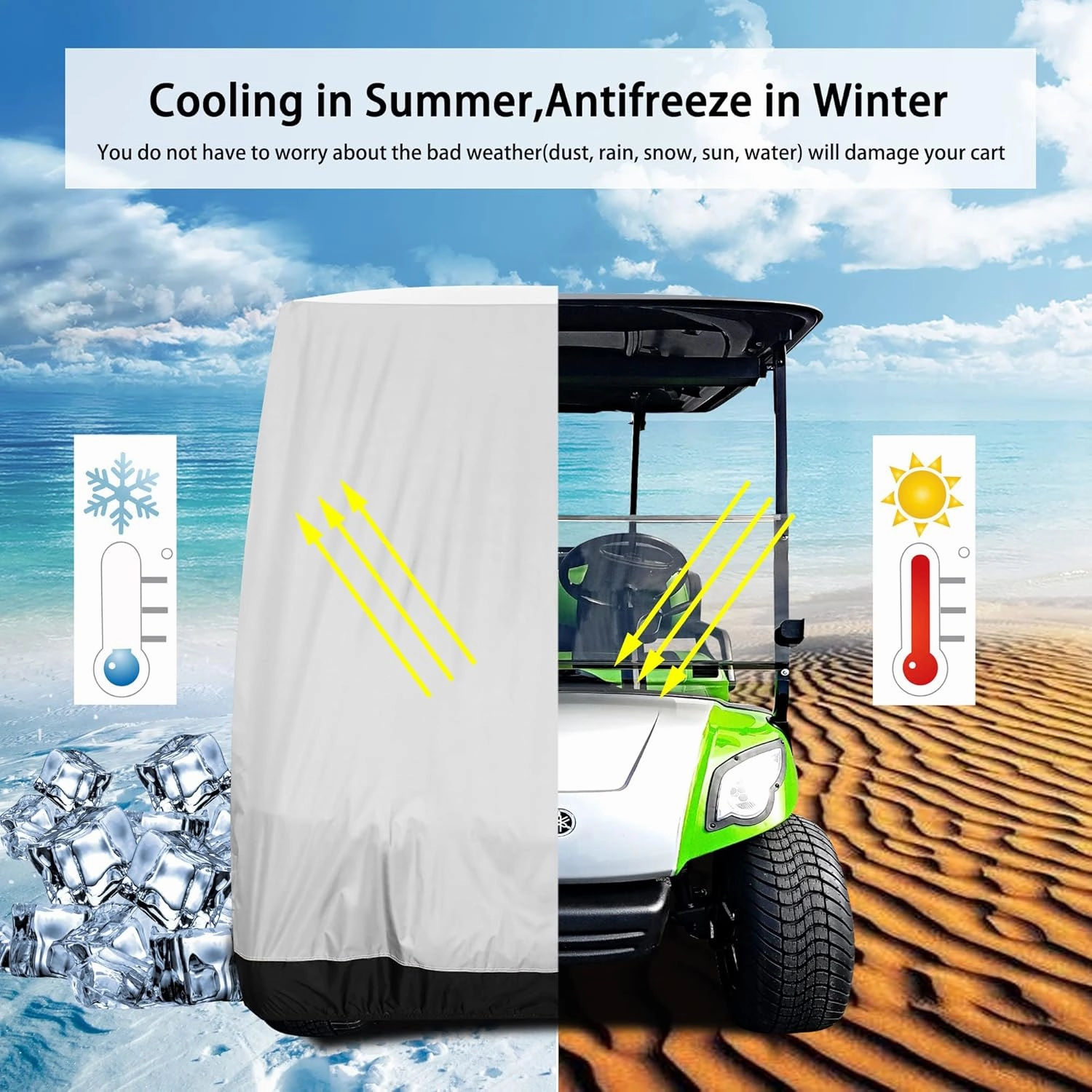 10L0L Golf Cart Covers Universal Fits Yamaha EZGO Club Car Lifted 2/4 Passengers 600D Waterproof Windproof Sunproof Outdoor Full Cover 3-Zipper