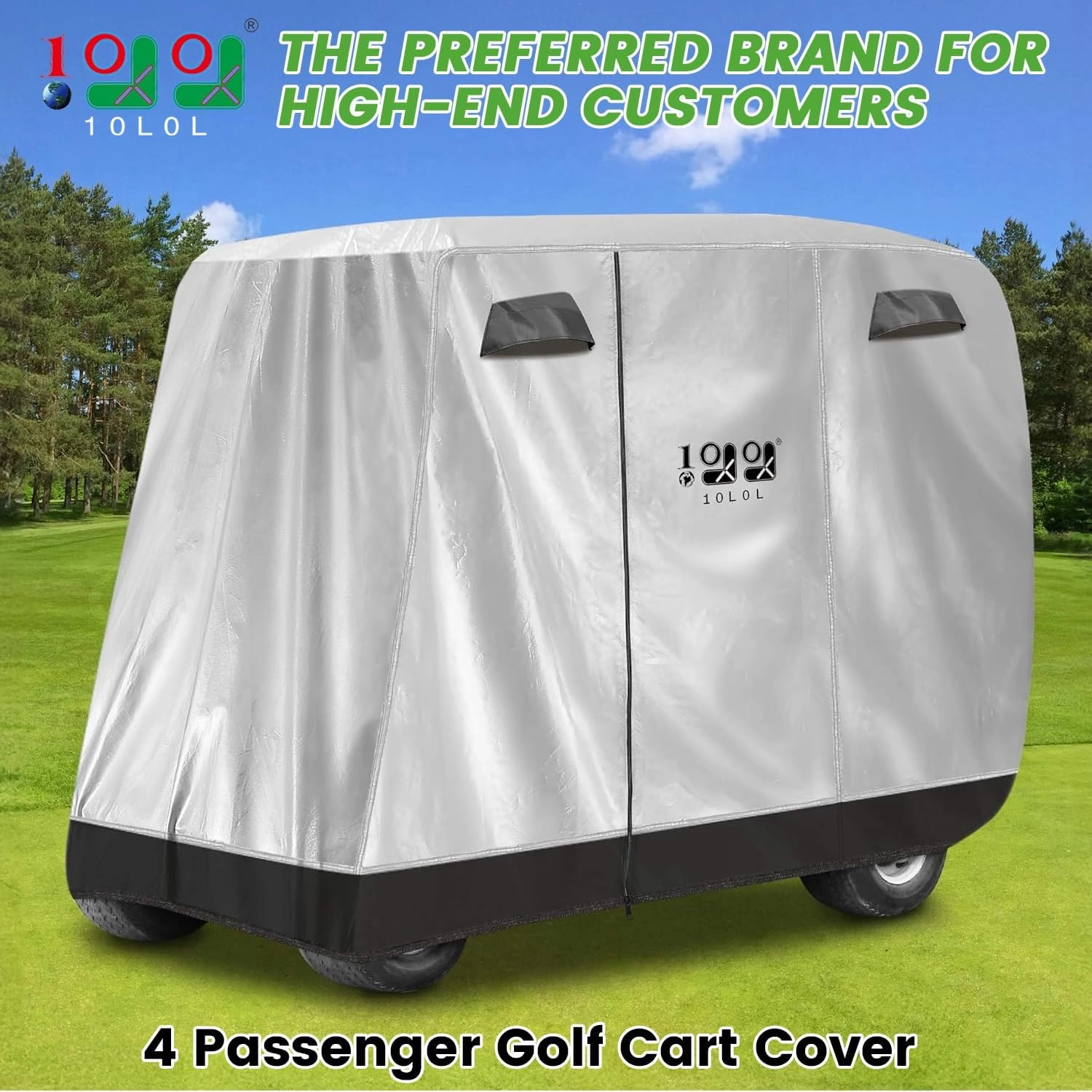 10L0L Golf Cart Covers Universal Fits Yamaha EZGO Club Car Lifted 2/4 Passengers 600D Waterproof Windproof Sunproof Outdoor Full Cover 3-Zipper