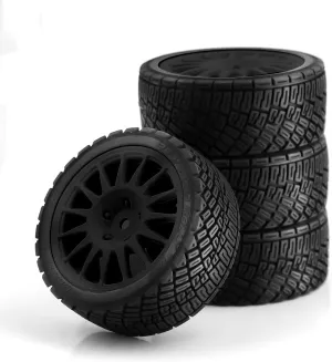 1/10 RC Rally Car Tires 12mm Hex Plastic Wheels Rims & On Road Tyres for 1/10 Scale RC Rally Racing Car Tamiya XV01 XV02 TA06 TT01 TT02 PTG2 144001 A959 HPI KYOSHO RC On-Road Car 4PCS (Black)