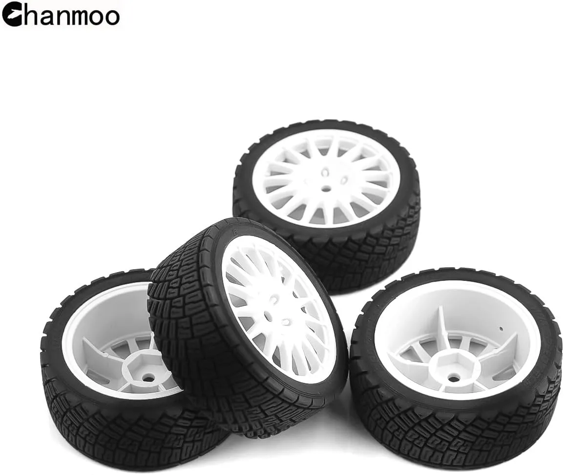 1/10 RC Rally Car Tires 12mm Hex Plastic Wheels Rims & On Road Tyres for 1/10 Scale RC Rally Racing Car Tamiya XV01 XV02 TA06 TT01 TT02 PTG2 144001 A959 HPI KYOSHO RC On-Road Car 4PCS (White)