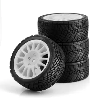1/10 RC Rally Car Tires 12mm Hex Plastic Wheels Rims & On Road Tyres for 1/10 Scale RC Rally Racing Car Tamiya XV01 XV02 TA06 TT01 TT02 PTG2 144001 A959 HPI KYOSHO RC On-Road Car 4PCS (White)