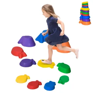 11pcs Kids Balance Stepping Stones, Fish Style - Non-slip, Stackable Obstacle Course for Toddler Balance