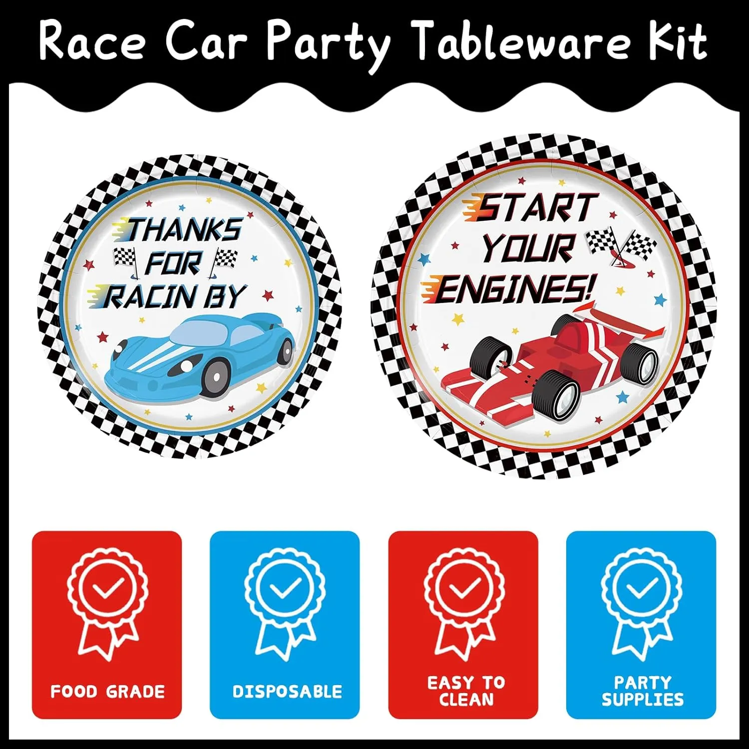 120pcs Racing Car Party Plates Napkins Checked Race Car Birthday Supplies Boys Kids Disposable Tableware Set Paper Cups Forks for Race Car Theme Party Decorations,24 Guests
