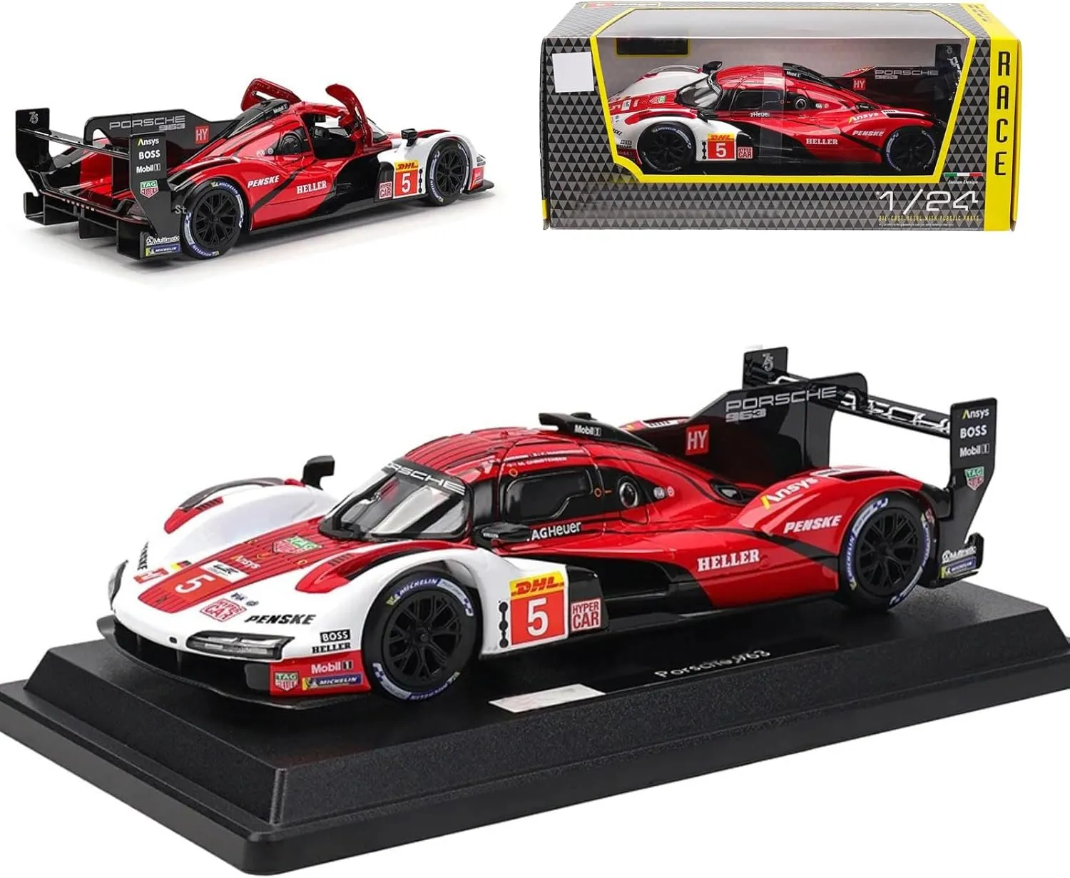 1/24 2024 Racing Alloy Champion Car 963#5 LeMansRally for Porsche 963#5 Adult Luxury Sports Diecast Model Collection