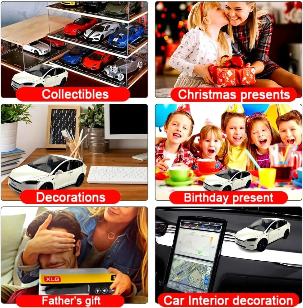 1:24 Scale Model X Alloy Car Model Diecast Toy Vehicles for Kids, car Model X Gull Wing Door，Pull Back Alloy Car with Lights and Music,Gifts for Boys and Girls (White)