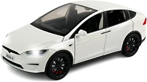 1:24 Scale Model X Alloy Car Model Diecast Toy Vehicles for Kids, car Model X Gull Wing Door，Pull Back Alloy Car with Lights and Music,Gifts for Boys and Girls (White)