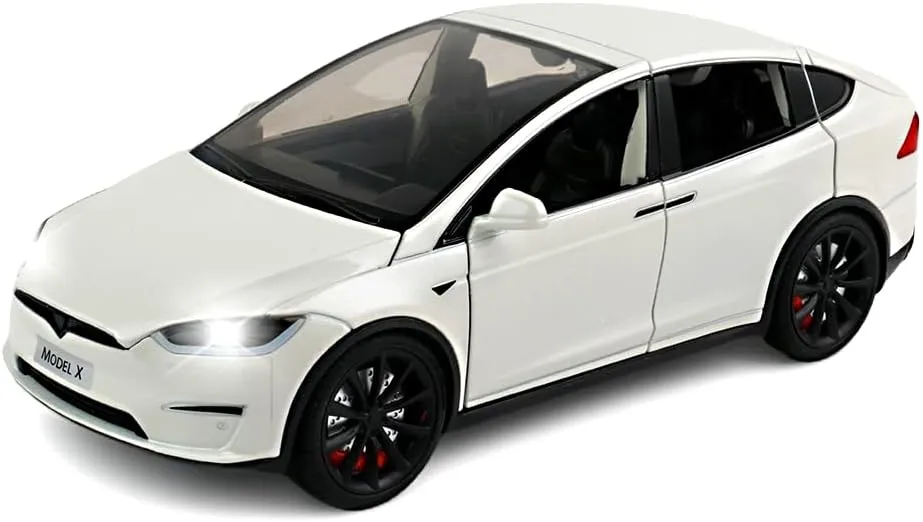 1:24 Scale Model X Alloy Car Model Diecast Toy Vehicles for Kids, car Model X Gull Wing Door，Pull Back Alloy Car with Lights and Music,Gifts for Boys and Girls (White)