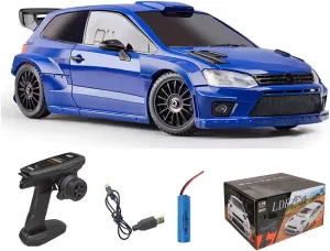 1:28 Scale RC Drift Car, 2.4GHz Proportional Control 10KM/H 4WD RC Racing Car with LED Lights & Adjustable Tires, Ready-to-Race Toy Car for Adults