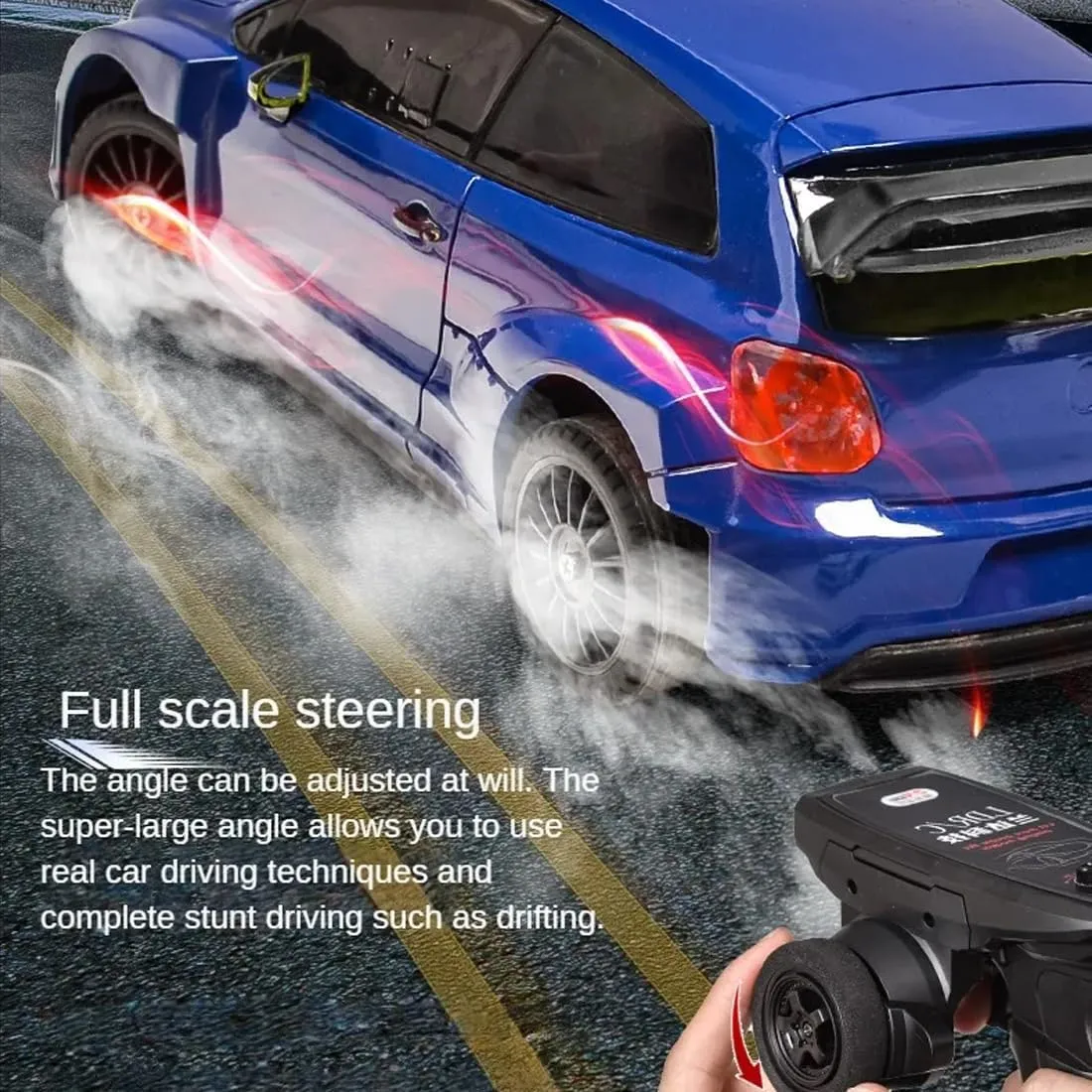 1:28 Scale RC Drift Car, 2.4GHz Proportional Control 10KM/H 4WD RC Racing Car with LED Lights & Adjustable Tires, Ready-to-Race Toy Car for Adults