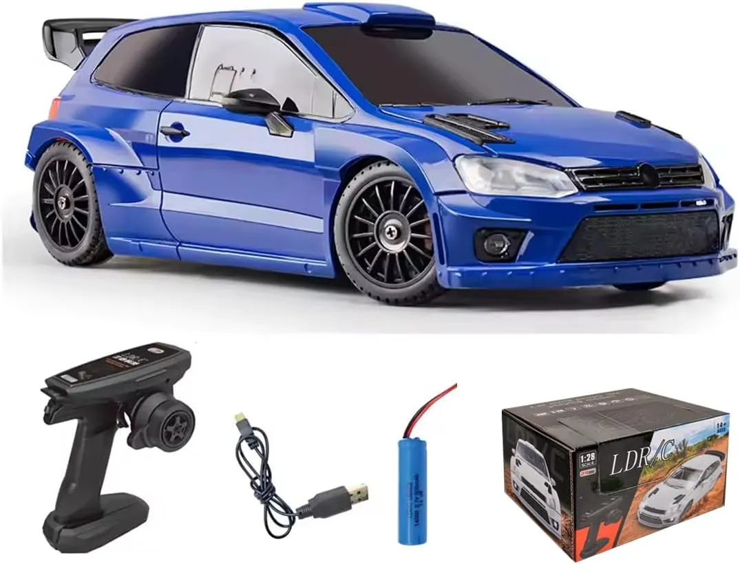 1:28 Scale RC Drift Car, 2.4GHz Proportional Control 10KM/H 4WD RC Racing Car with LED Lights & Adjustable Tires, Ready-to-Race Toy Car for Adults