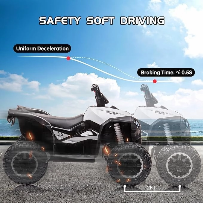 12V Kids Ride On ATV, Battery Powered, Electric Four-Wheeler with Music, Led Lights,High and Low Modes,Soft Start, USB, Treaded Tires,Suitable for Boys and Girls .(White)