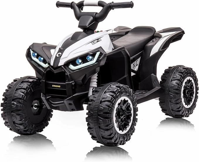 12V Kids Ride On ATV, Battery Powered, Electric Four-Wheeler with Music, Led Lights,High and Low Modes,Soft Start, USB, Treaded Tires,Suitable for Boys and Girls .(White)