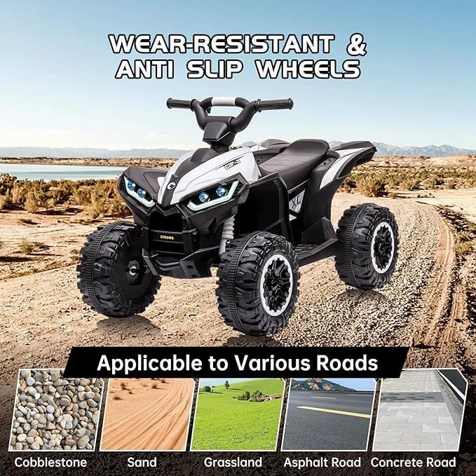12V Kids Ride On ATV, Battery Powered, Electric Four-Wheeler with Music, Led Lights,High and Low Modes,Soft Start, USB, Treaded Tires,Suitable for Boys and Girls .(White)