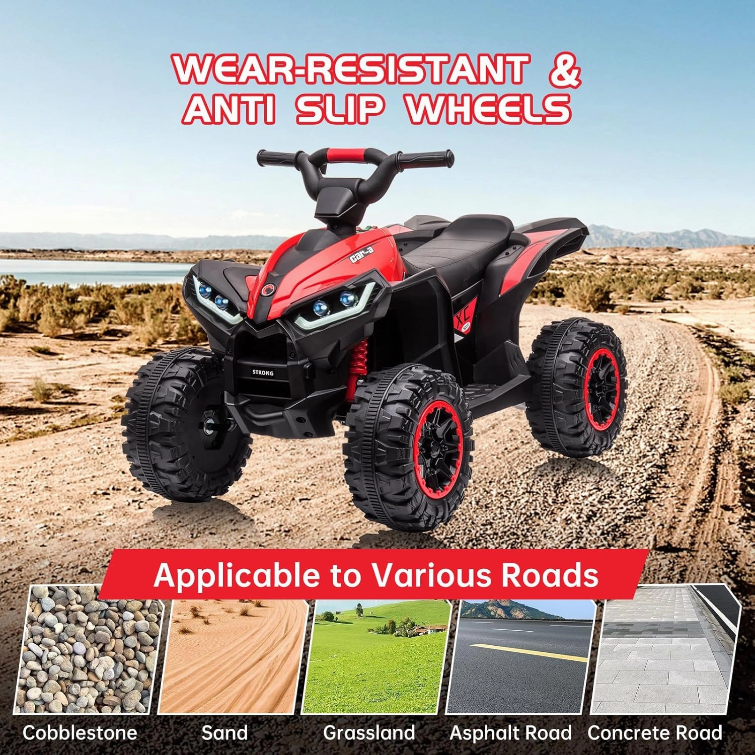 12V Kids Ride-On Electric ATV, 35W Doubal Motor 4-Wheeler Off-Road 4WD Car Toy, Kids Ride On ATV with 2 Control Modes, Music, Horn, High Low Speeds, Led Lights, for Boys & Girls Gift, Red