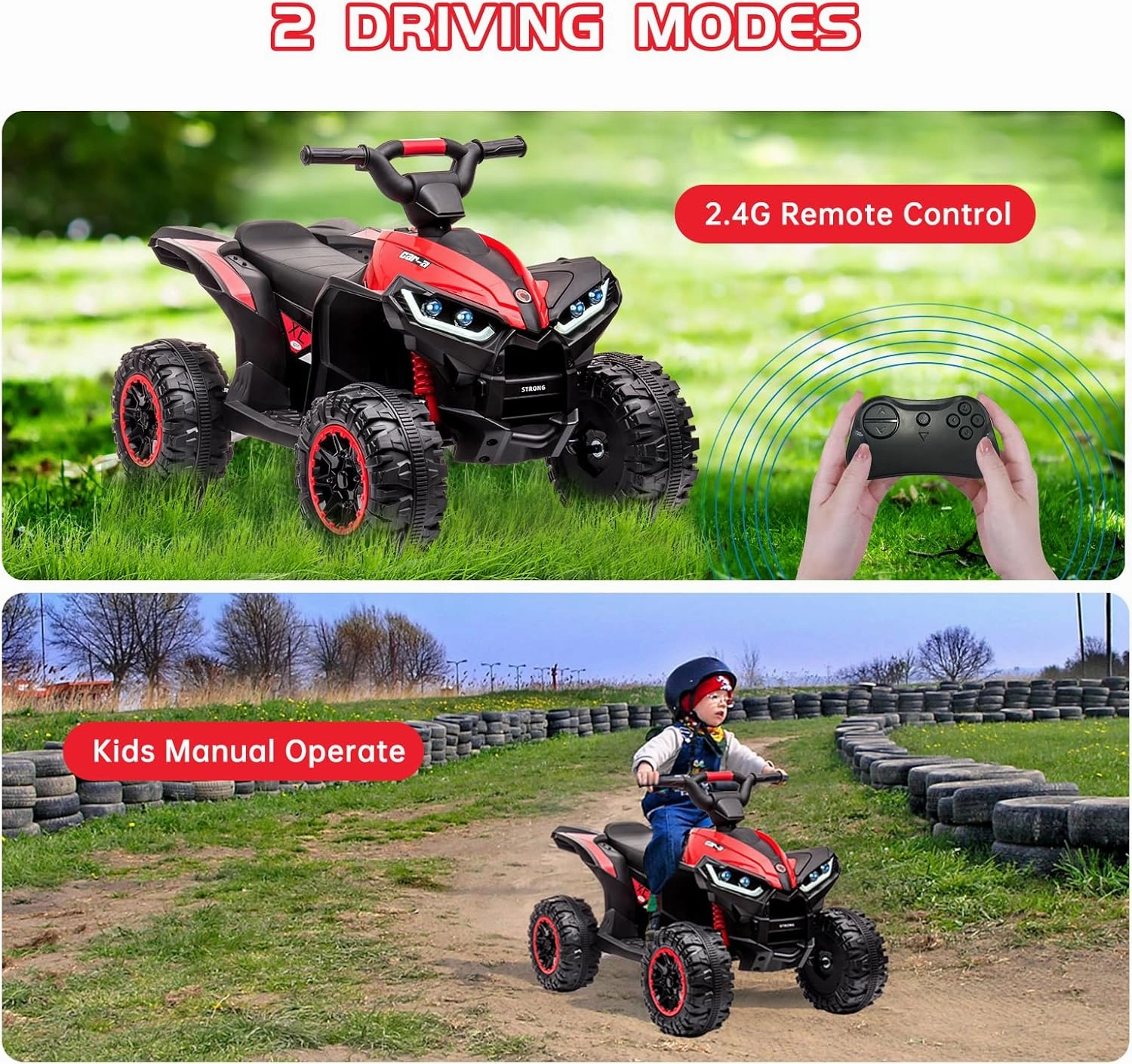 12V Kids Ride-On Electric ATV, 35W Doubal Motor 4-Wheeler Off-Road 4WD Car Toy, Kids Ride On ATV with 2 Control Modes, Music, Horn, High Low Speeds, Led Lights, for Boys & Girls Gift, Red