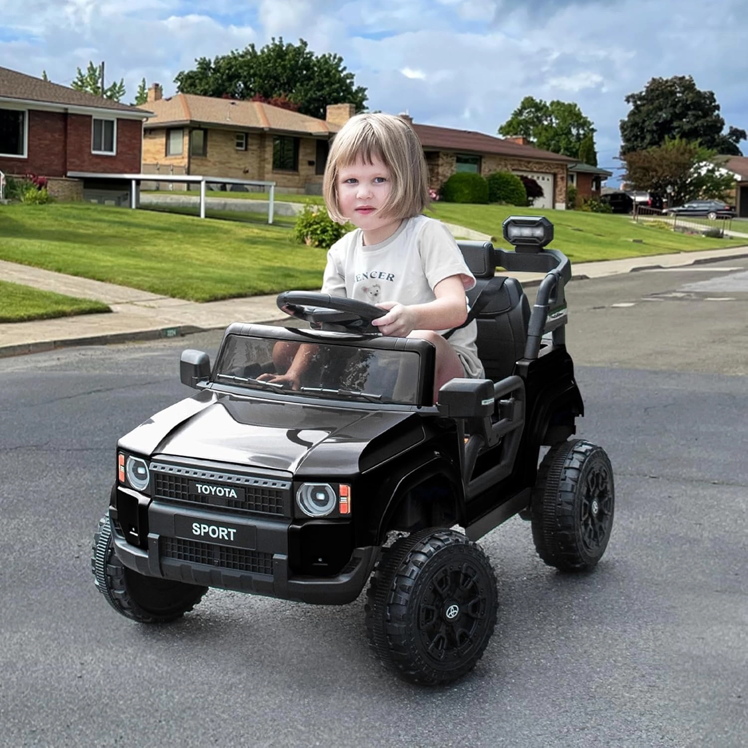12V Kids Ride on Truck, Licensed Land Cruiser Battery Powered Electric Vehicle Car for Kids, with Remote Control, 3 Speeds, MP3, Horn, LED Lights, Suspension System, Black