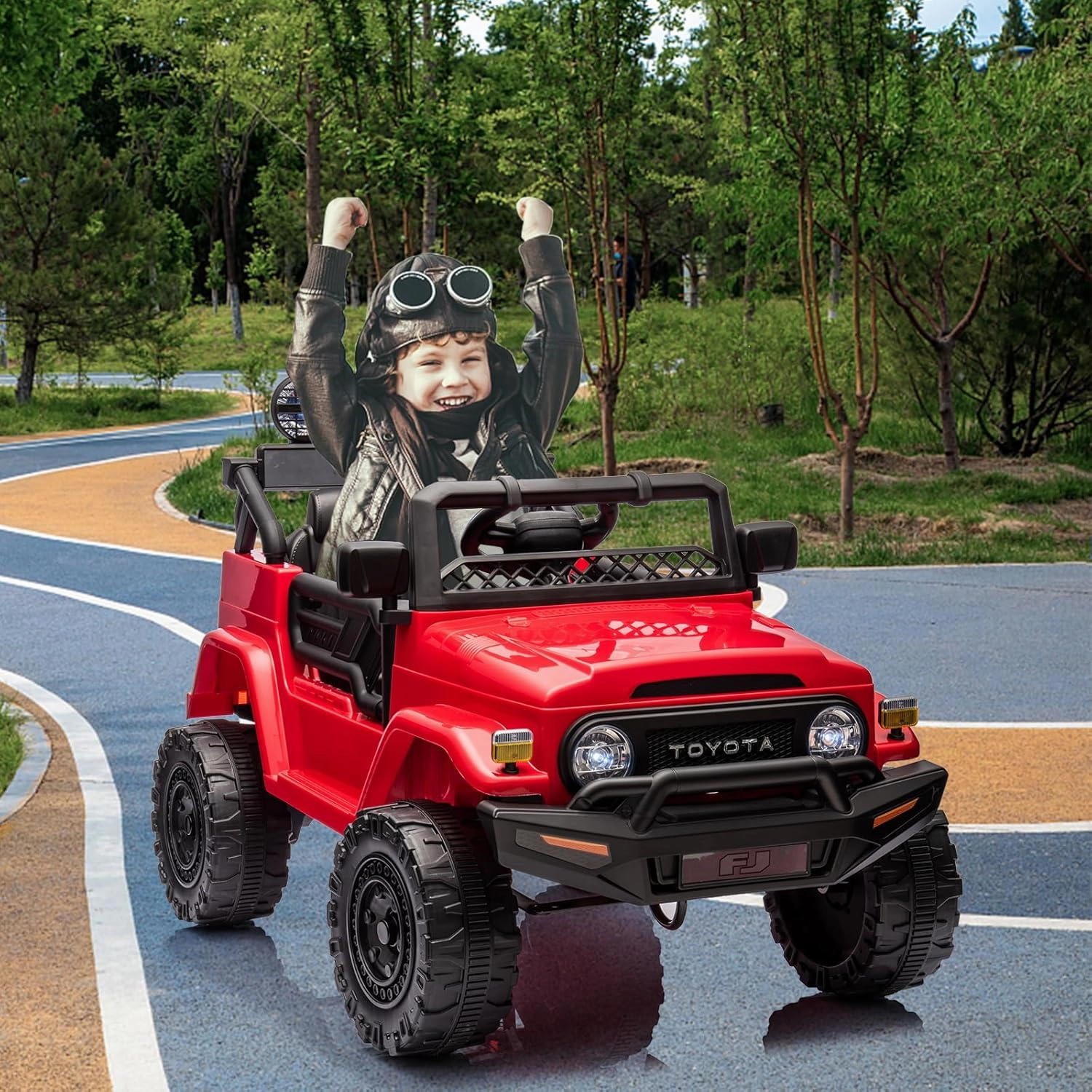 12V Ride on Truck Car, Licensed Toyota Kids Electric Vehicle Car with Remote Control, Battery Power, Music, LED Lights, Spring Suspension, 3-8 Years Old Boy Girl Gift, Red