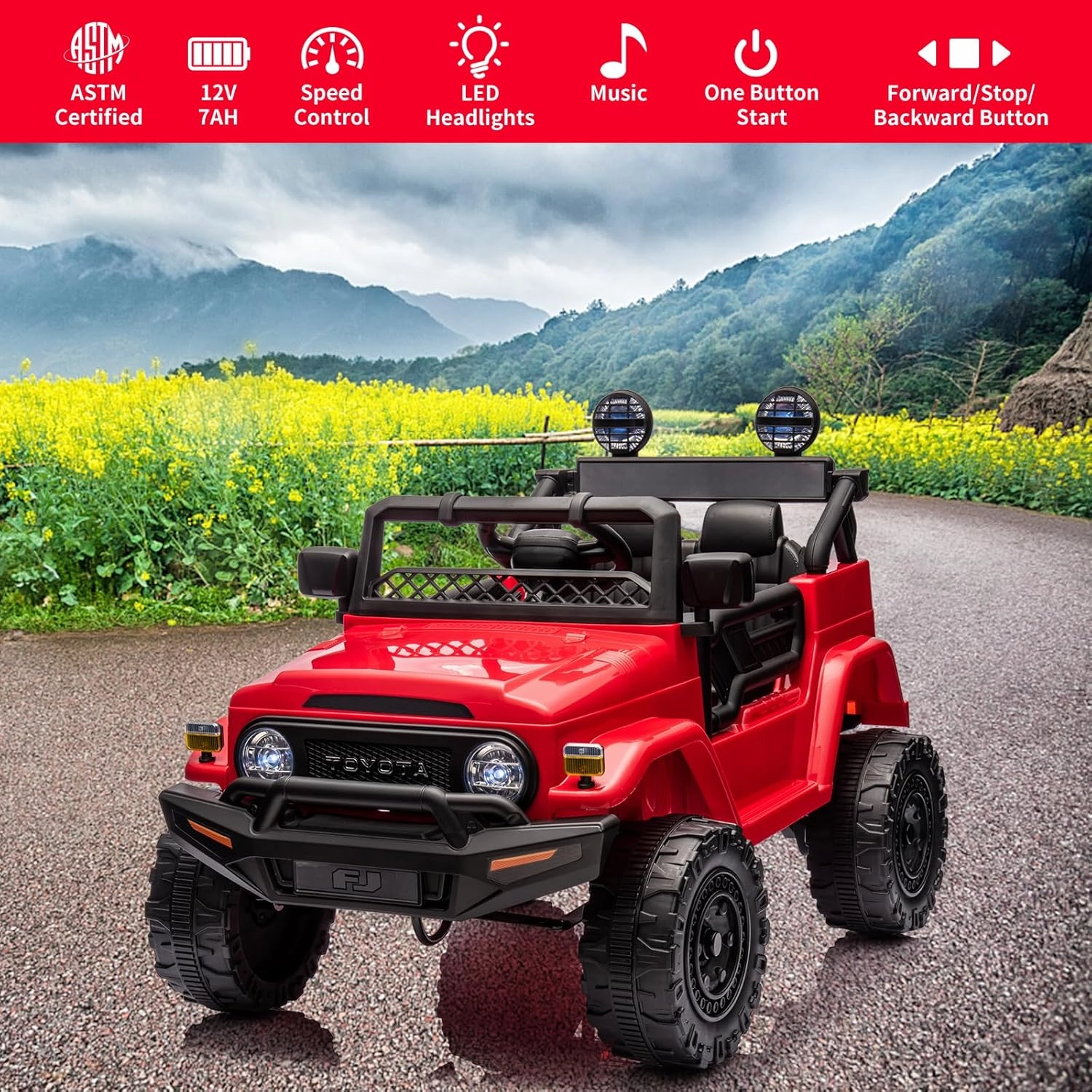 12V Ride on Truck Car, Licensed Toyota Kids Electric Vehicle Car with Remote Control, Battery Power, Music, LED Lights, Spring Suspension, 3-8 Years Old Boy Girl Gift, Red