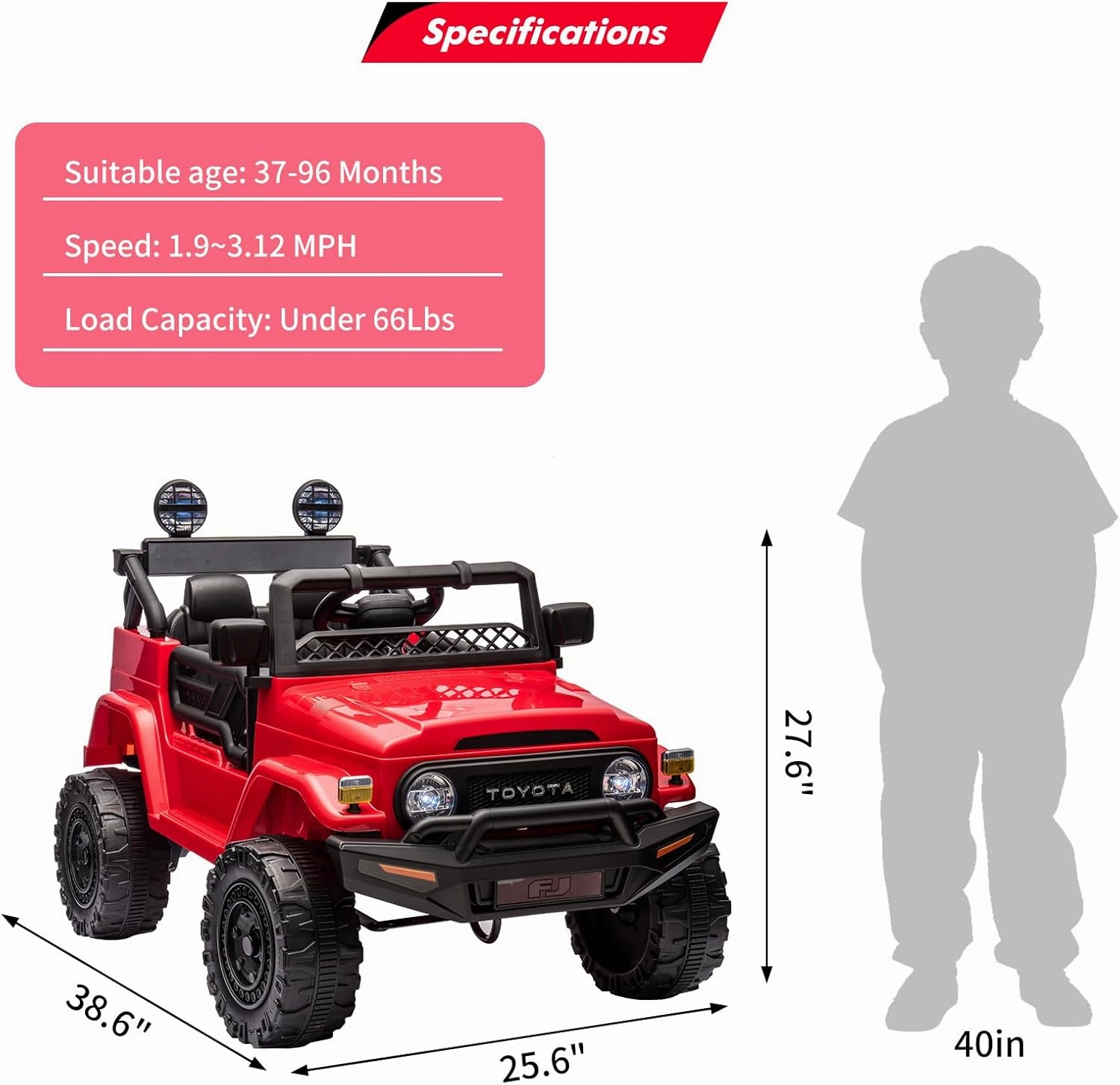 12V Ride on Truck Car, Licensed Toyota Kids Electric Vehicle Car with Remote Control, Battery Power, Music, LED Lights, Spring Suspension, 3-8 Years Old Boy Girl Gift, Red
