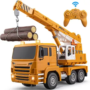 13 Channel RC Crane Truck, 2.4G Remote Control Crane Toy Construction Vehicles with Lights, Sounds, Hook Up and Down, 1:18 Large RC Truck Car for Kids Boys 16.5"