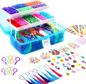15000  Loom Rubber Bands Bracelet Kit, Rubber Bands for Bracelet Making Kit,Loom Bracelet Making Kit with 3 Layer Container,30 Colors,380 Beads, Charms Hooks Tools