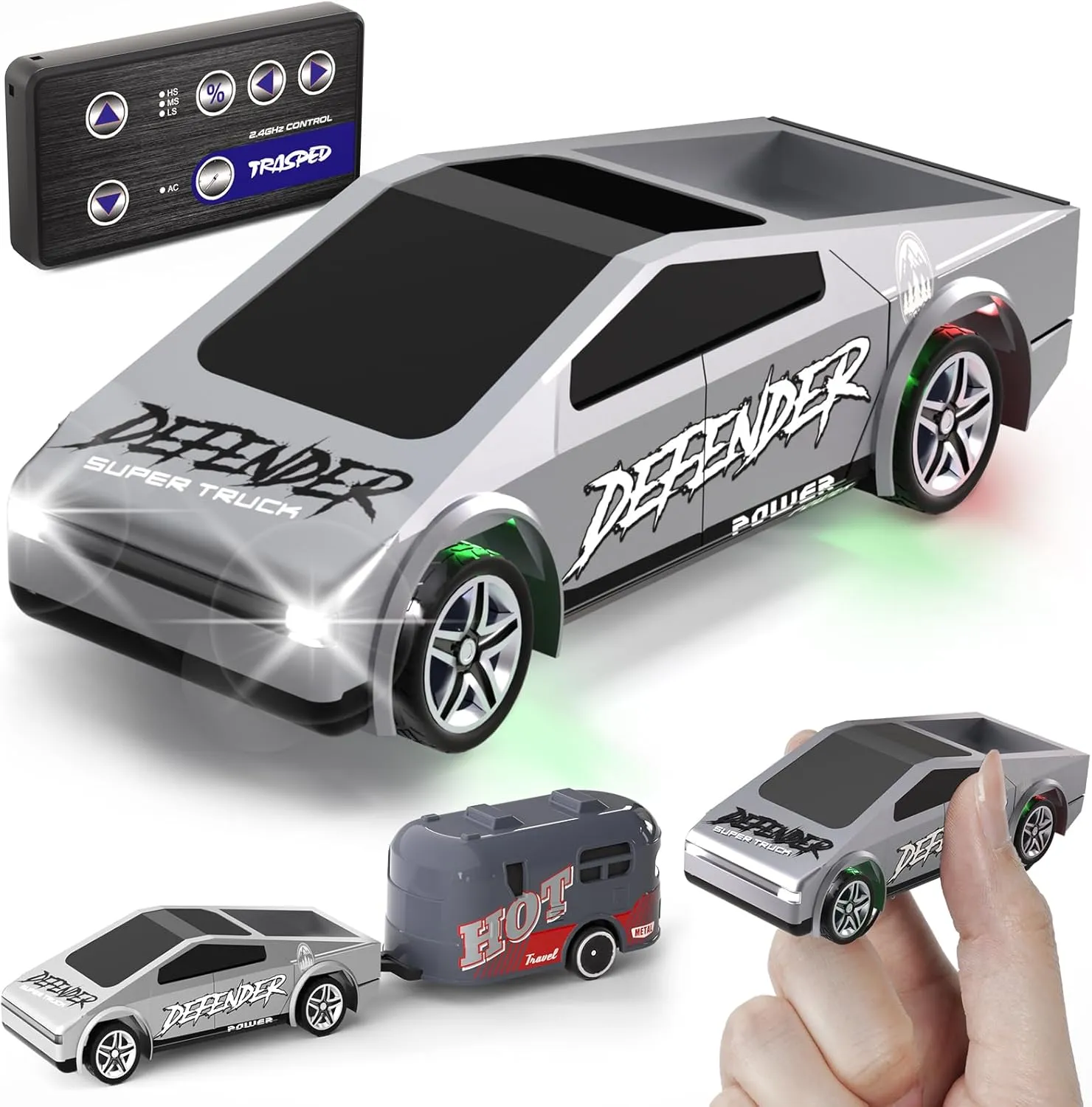 1:64 RC Car Toys for Kids - 2.4 GHZ Model Remote Control Cars with Trailer Kit, 3 Speed ​​Adjustable Electric Vehicles Car Toy with Light, for Boys Age 5  Years Old