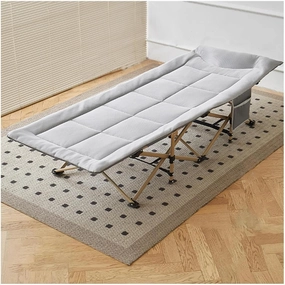 1800D Ice Silk Fabric Camping Cot, Foldable Single Bed for Adults with Headrest and Side Pocket, Lightweight Tent Cot, Portable Bed