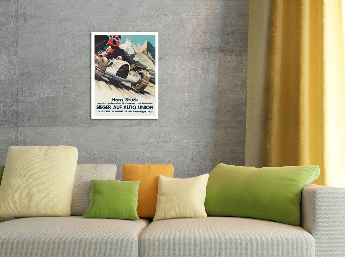 1938 German Grand Prix - Hans Stuck Race Driver - Sieger AUF Auto Union - Vintage Car Racing Poster by Klokien - Master Art Print (Unframed) 13in x 19in