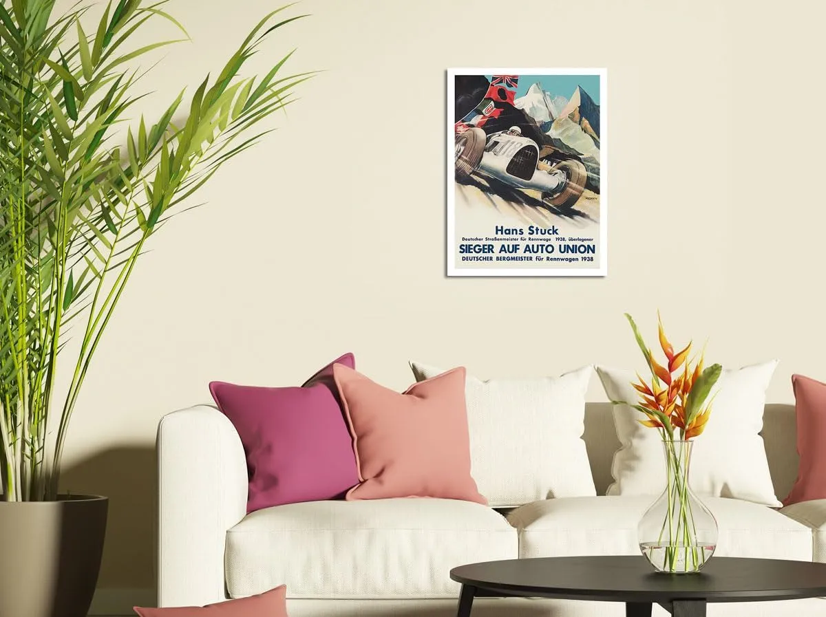 1938 German Grand Prix - Hans Stuck Race Driver - Sieger AUF Auto Union - Vintage Car Racing Poster by Klokien - Master Art Print (Unframed) 13in x 19in