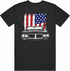 1969 Pontiac Firebird Front Grill View with Us Flag T Shirt