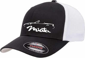 1989-99 Miata Sports Car Classic Outline Design Flexfit 6511 Trucker Mesh Fitted Cap