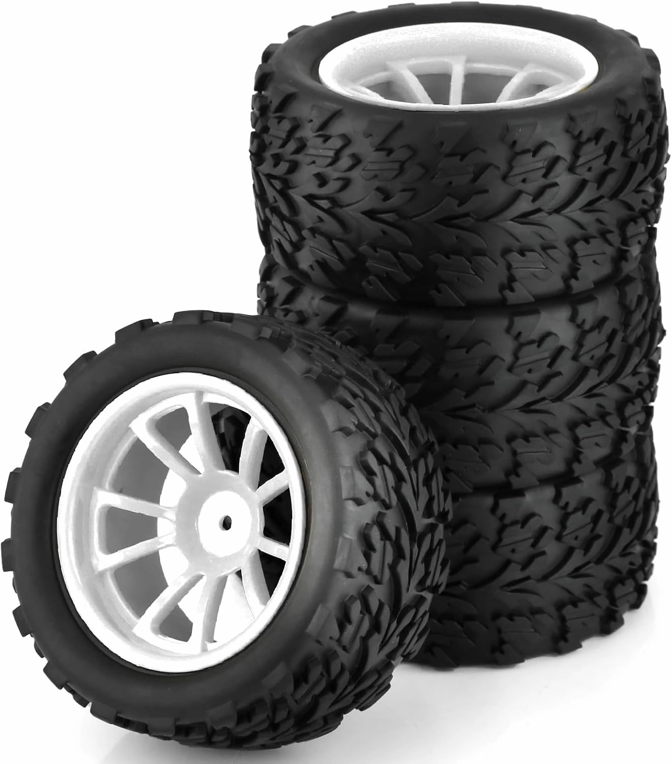 1/10 Monster Truck Tires and Wheels 12mm Hex Hubs RC Truck Tyres OD 118mm for 1:10 Scale Off Road Truck Car Traxxas X-Maxx E-Revo Summit Kyosho 144001 HSP 94188 94111 4PCS (White)