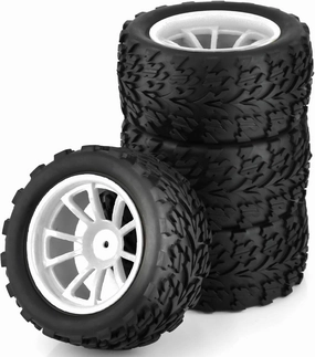 1/10 Monster Truck Tires and Wheels 12mm Hex Hubs RC Truck Tyres OD 118mm for 1:10 Scale Off Road Truck Car Traxxas X-Maxx E-Revo Summit Kyosho 144001 HSP 94188 94111 4PCS (White)