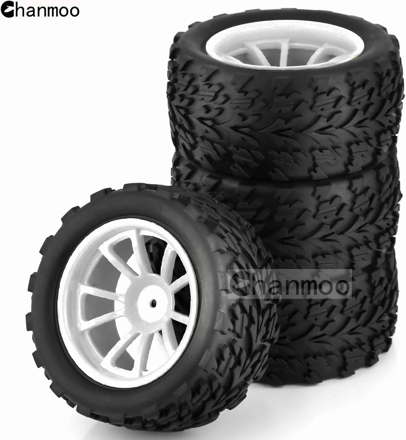 1/10 Monster Truck Tires and Wheels 12mm Hex Hubs RC Truck Tyres OD 118mm for 1:10 Scale Off Road Truck Car Traxxas X-Maxx E-Revo Summit Kyosho 144001 HSP 94188 94111 4PCS (White)