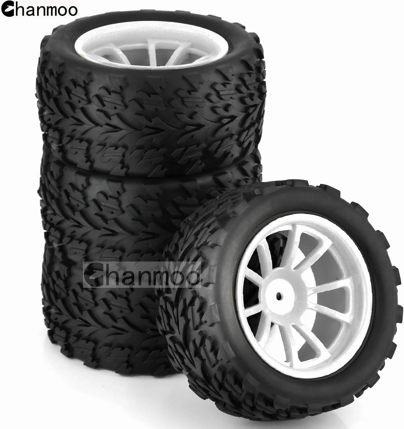 1/10 Monster Truck Tires and Wheels 12mm Hex Hubs RC Truck Tyres OD 118mm for 1:10 Scale Off Road Truck Car Traxxas X-Maxx E-Revo Summit Kyosho 144001 HSP 94188 94111 4PCS (White)