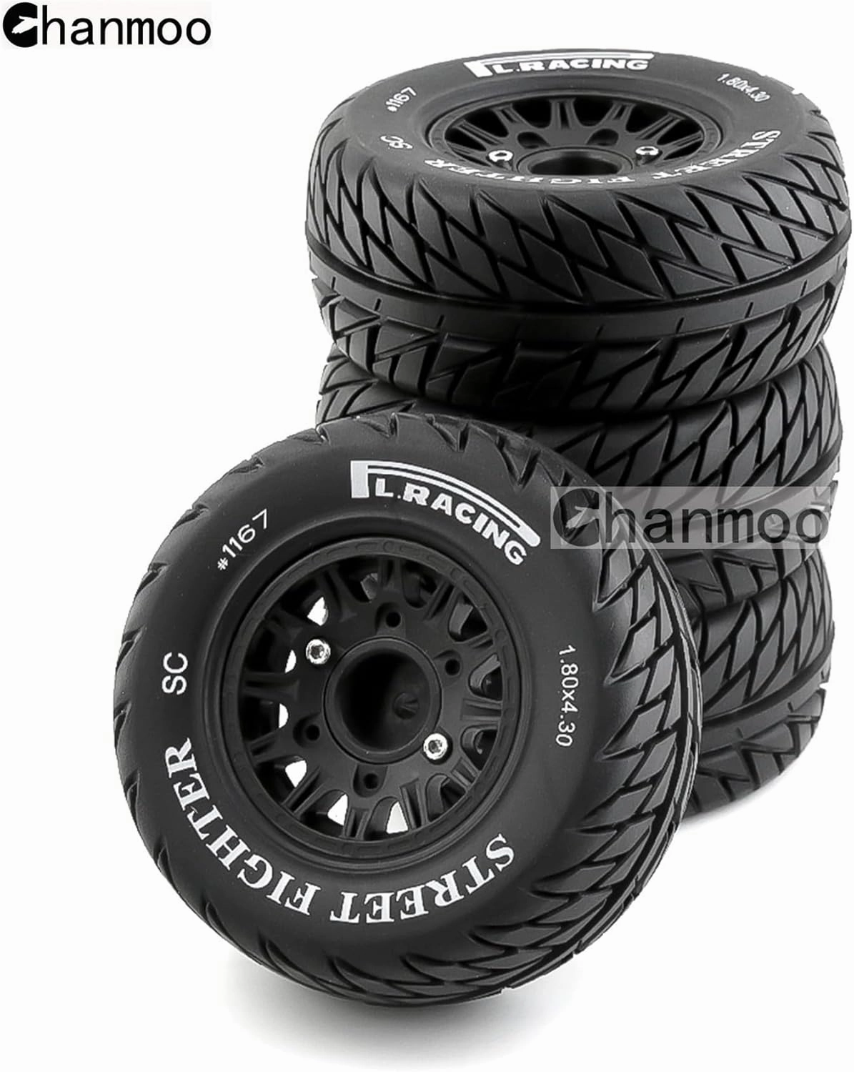 1/10 RC Short Course Truck Tires And Wheels With 12mm 14mm 17mm Hex 113mm 1/8 Rubber Tyres For 1/8 or 1/10 Scale On Road Car HSP Sonic 94102 GT PTG-2 Tamiya TT02 RC Racing Car 4PCS (Black B)