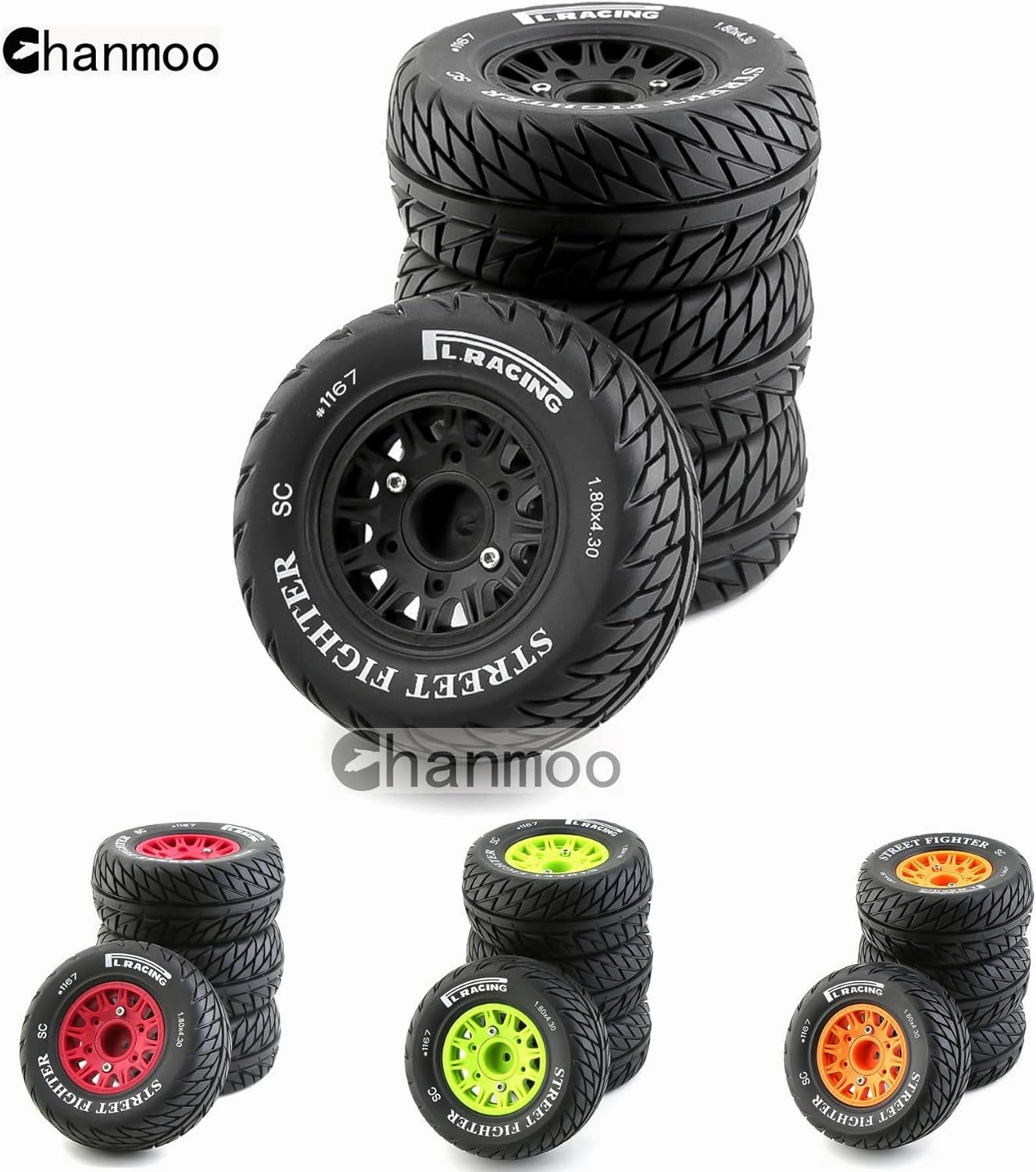 1/10 RC Short Course Truck Tires And Wheels With 12mm 14mm 17mm Hex 113mm 1/8 Rubber Tyres For 1/8 or 1/10 Scale On Road Car HSP Sonic 94102 GT PTG-2 Tamiya TT02 RC Racing Car 4PCS (Black B)