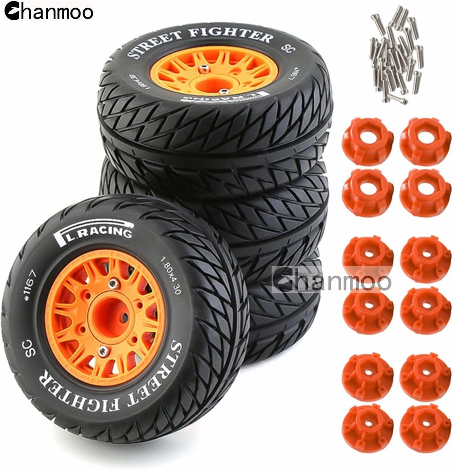 1/10 RC Short Course Truck Tires And Wheels With 12mm 14mm 17mm Hex 113mm 1/8 Rubber Tyres For 1/8 or 1/10 Scale On Road Car HSP Sonic 94102 GT PTG-2 Tamiya TT02 RC Racing Car 4PCS (Black B)