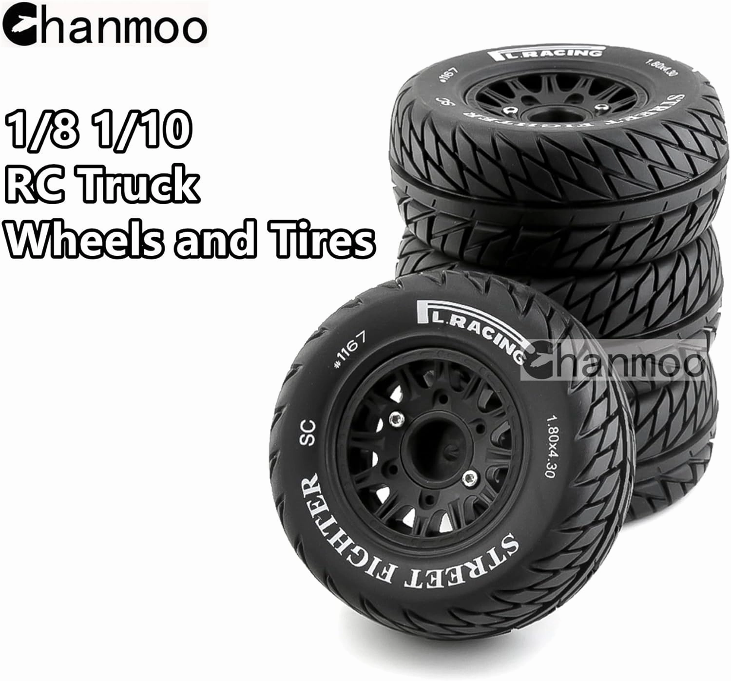 1/10 RC Short Course Truck Tires And Wheels With 12mm 14mm 17mm Hex 113mm 1/8 Rubber Tyres For 1/8 or 1/10 Scale On Road Car HSP Sonic 94102 GT PTG-2 Tamiya TT02 RC Racing Car 4PCS (Black B)