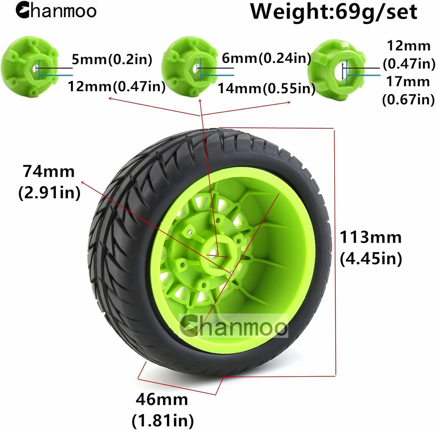 1/10 RC Short Course Truck Tires And Wheels With 12mm 14mm 17mm Hex 113mm 1/8 Rubber Tyres For 1/8 or 1/10 Scale On Road Car HSP Sonic 94102 GT PTG-2 Tamiya TT02 RC Racing Car 4PCS (Black B)