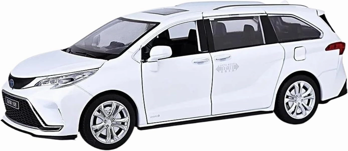 1 24 for Toyota Sienna MPV Commercial Vehicle Simulation Diecast Car Metal Alloy Model Car Toys Collection Classic Cars Collectible(White)