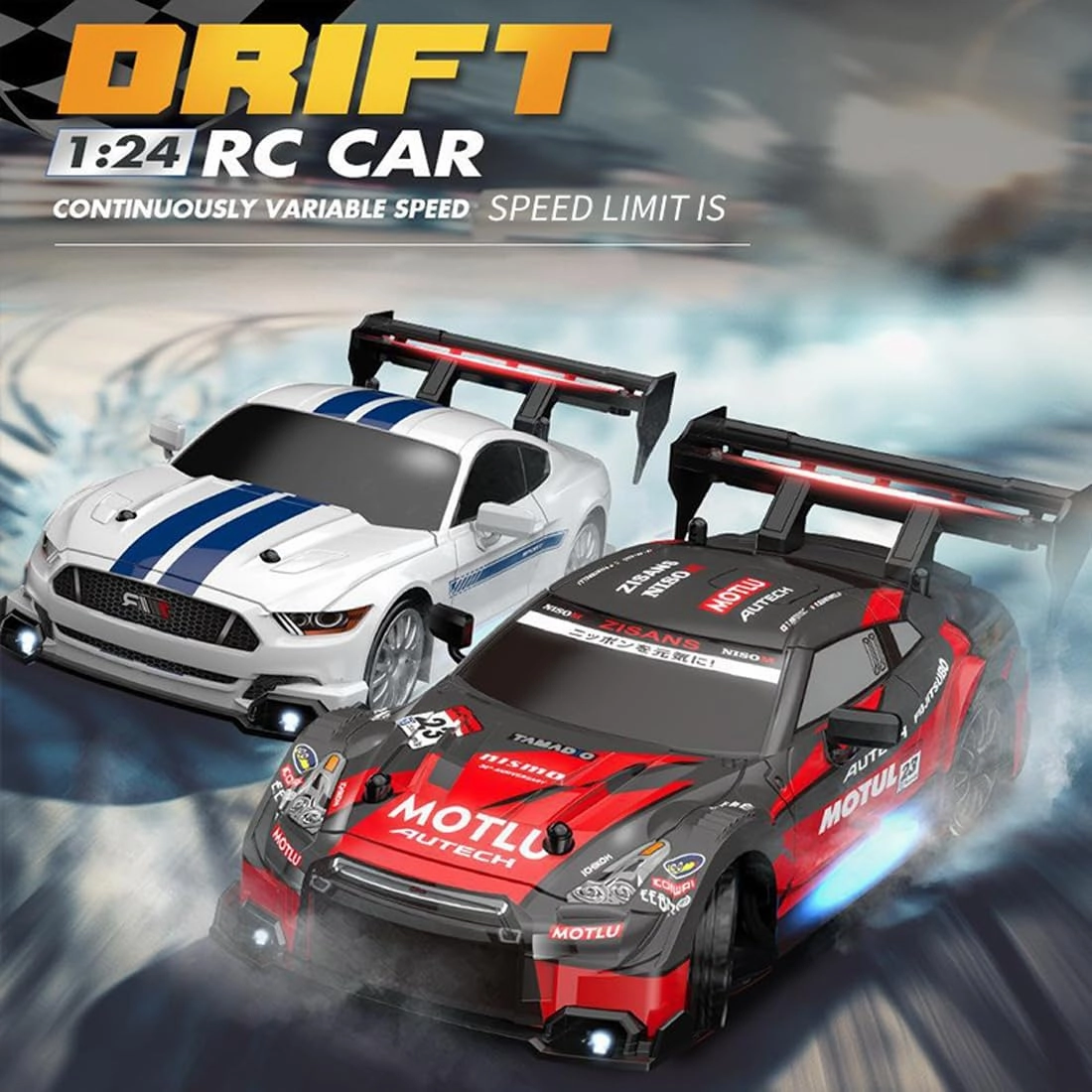 1:24 Scale RC Drift Car – 4WD High Speed 30km/h Remote Control Racing Car with LED Lights and Drift Tires for Adults & Hobbyists(Black/8601)