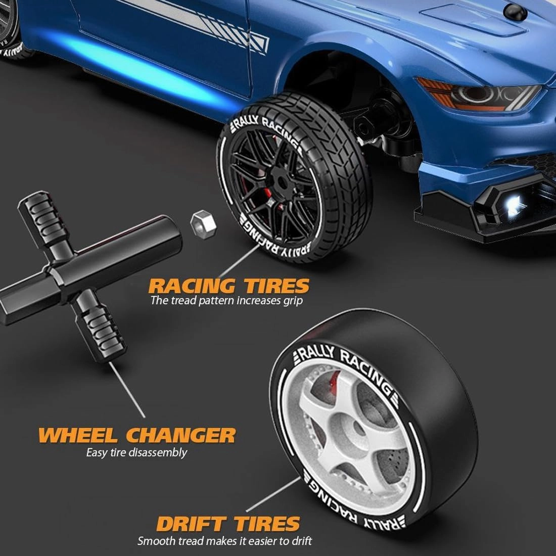 1:24 Scale RC Drift Car – 4WD High Speed 30km/h Remote Control Racing Car with LED Lights and Drift Tires for Adults & Hobbyists(Black/8601)
