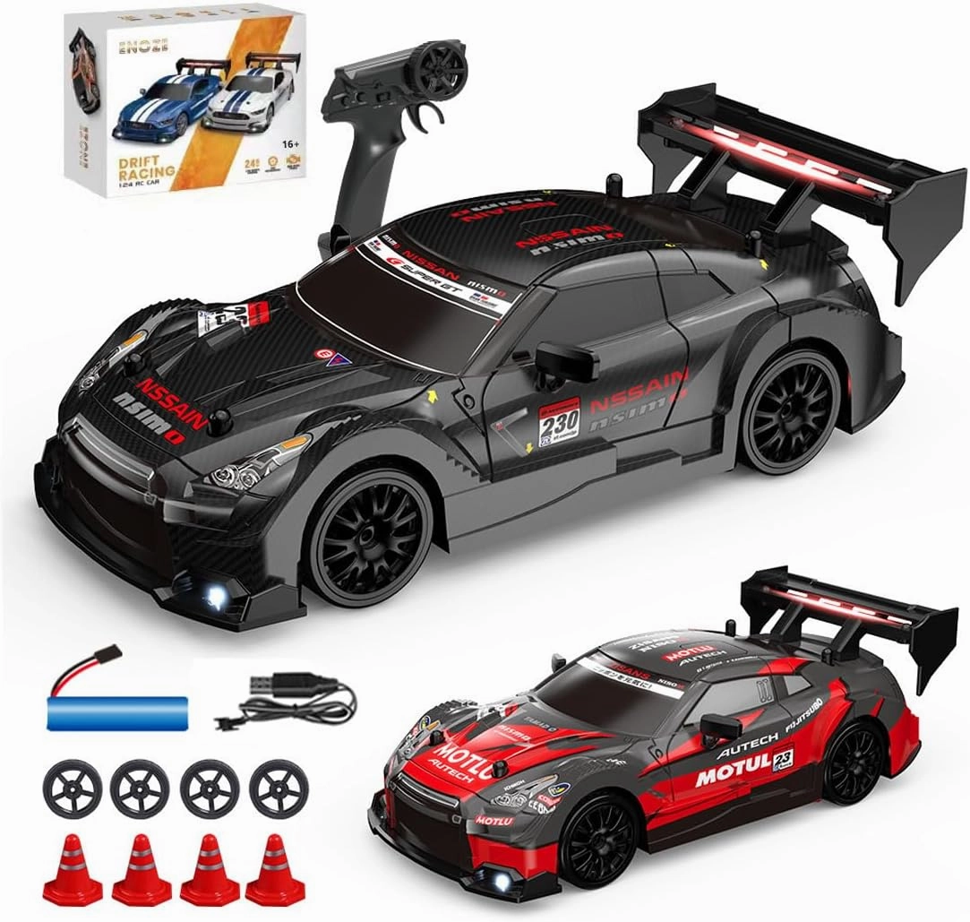 1:24 Scale RC Drift Car – 4WD High Speed 30km/h Remote Control Racing Car with LED Lights and Drift Tires for Adults & Hobbyists(Black/8601)