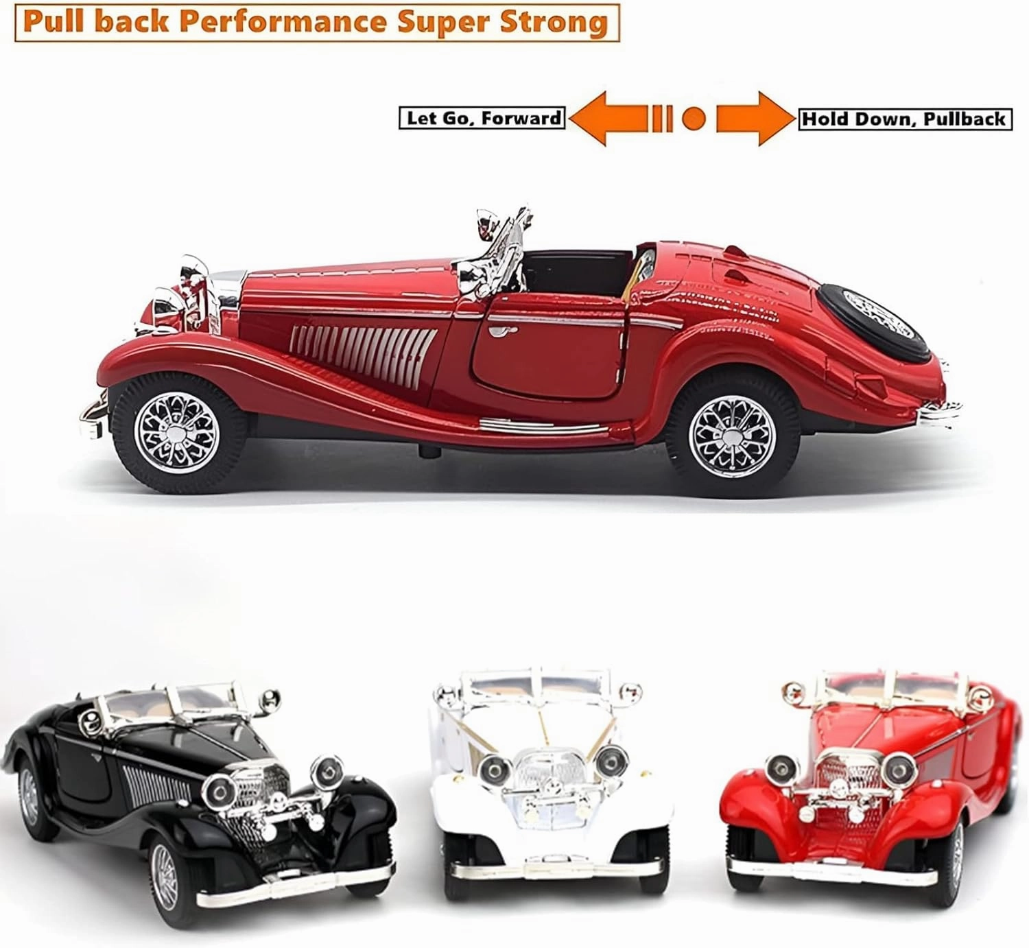 1:28 Scale Pullback Diecast Metal Antique Classic Model Cars Collectible Toy Gifts (Red,Length 6.5in/16.8cm)